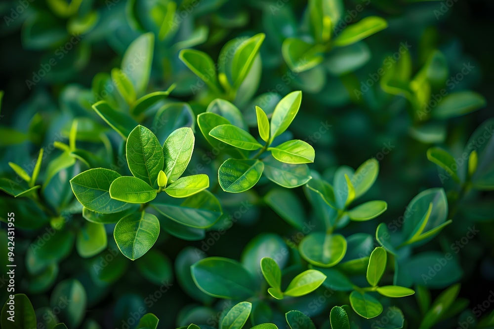 Close up of green leaves on a boxwood tree in a blurred garden background. High quality photo at a high resolution Close up of green leaves on a boxwood tree in a blurred garden background. High quality photo at a high resolution