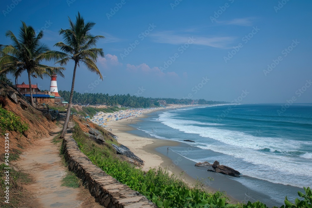 Kovalam beach from light house, ai Kovalam beach from light house, ai