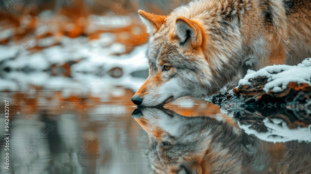 custom made wallpaper toronto digitalWolf Drinking From a Stream in a Snowy Forest
