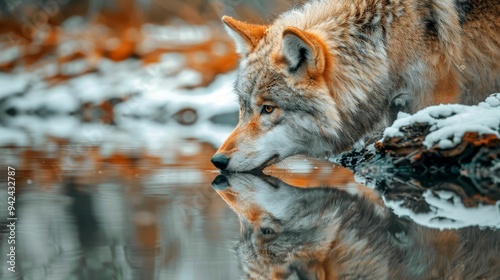 Wallpaper Mural Wolf Drinking From a Stream in a Snowy Forest Torontodigital.ca