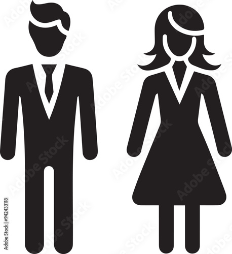 Man and woman icon Vector, Black icon isolated on white background, Man and woman simple silhouette Vector,