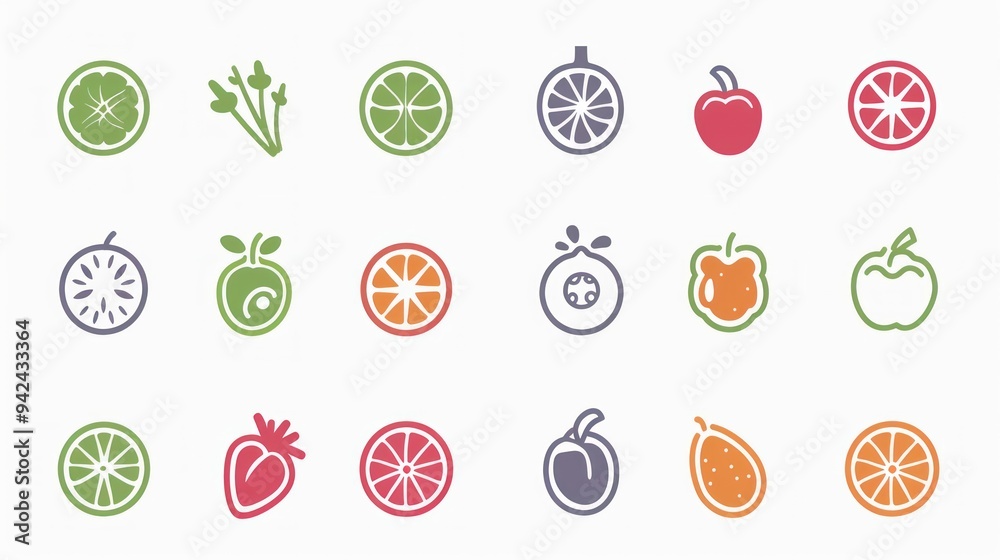 Set of Fruit Icons. Set of Fruit Icons.