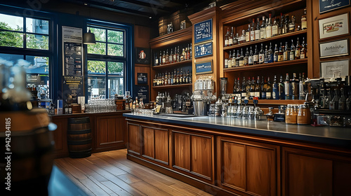 A bar with a wooden counter...