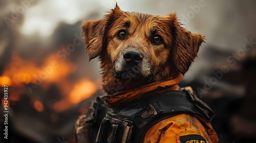 A brave dog firefighter sta...