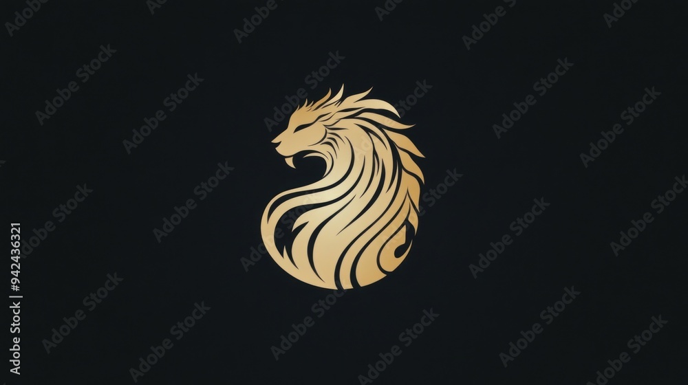 Golden Lion Logo Design on Black Background