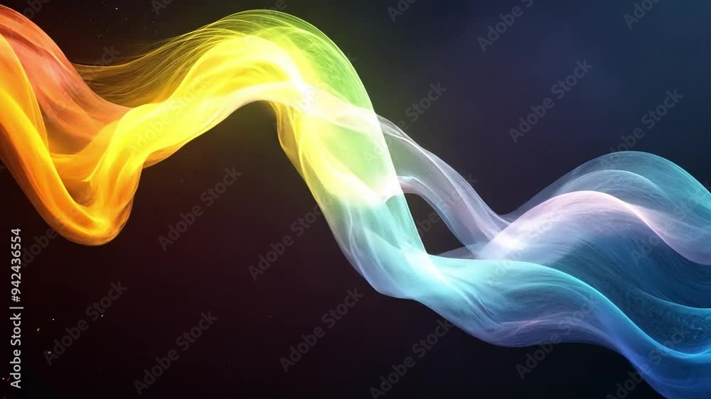 Colorful waves of light dance fluidly, creating an ethereal effect against a dark backdrop, showcasing a vibrant spectrum of hues.