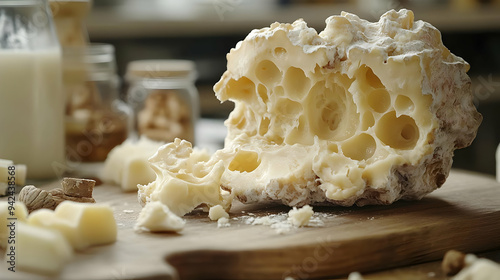 A close-up of a soft cheese...