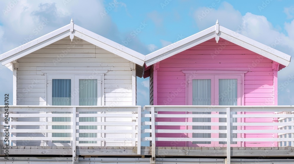 Pink and White Beach Cabins on Hastings Pier Pink and White Beach Cabins on Hastings Pier