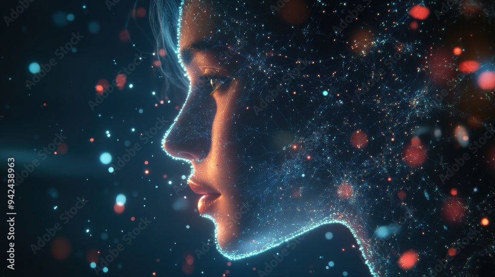 Abstract Digital Portrait with Glowing Lines and Bokeh Lights Abstract Digital Portrait with Glowing Lines and Bokeh Lights