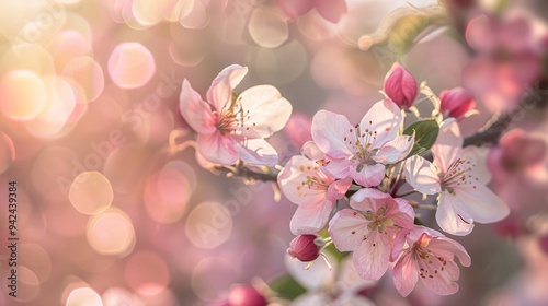 Pink apple blossoms in spring with bokeh
