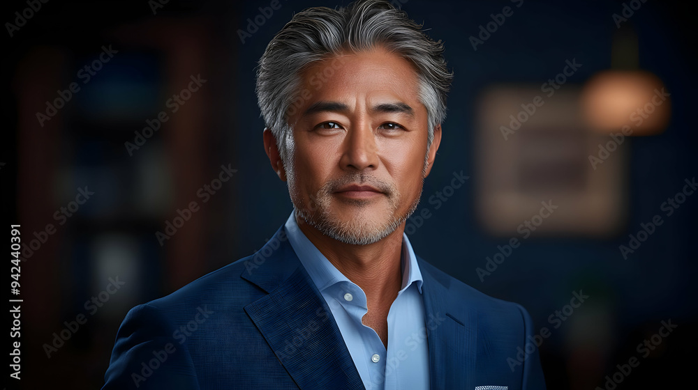 Obraz premium A confident man in a suit looks directly at the camera.