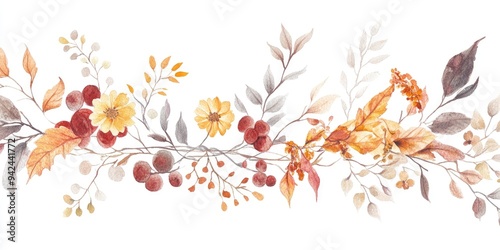 Wallpaper Mural Watercolor illustration of a composition featuring branches leaves and flowers The images are hand drawn and isolated on a white background Torontodigital.ca