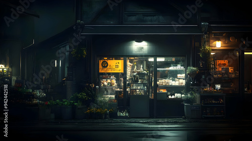 A dimly lit storefront with...