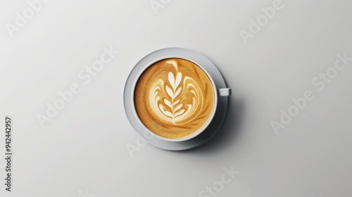 Top view of a cup of cappuccino with latte art.