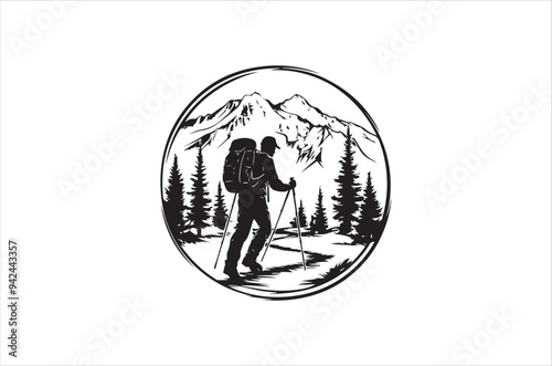 Hiking minimalist and simple silhouette vector illustration. Hiking Silhouette vector on white background.