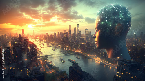 A futuristic city with an a...