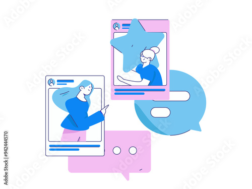 Virtual characters social communication concept business flat vector hand drawn illustration
