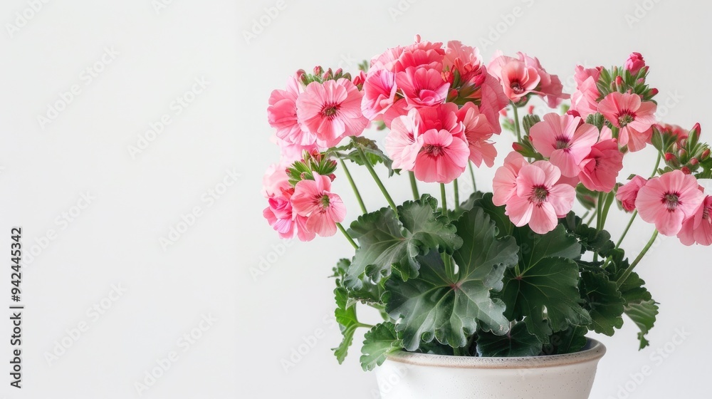 Pink Geranium Houseplant on White Background