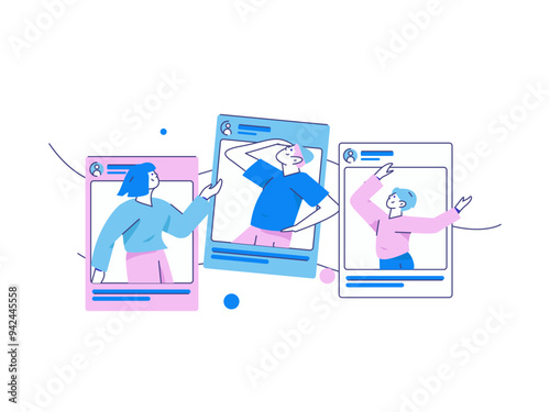 Virtual characters social communication concept business flat vector hand drawn illustration
