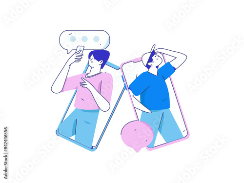 Virtual characters social communication concept business flat vector hand drawn illustration
