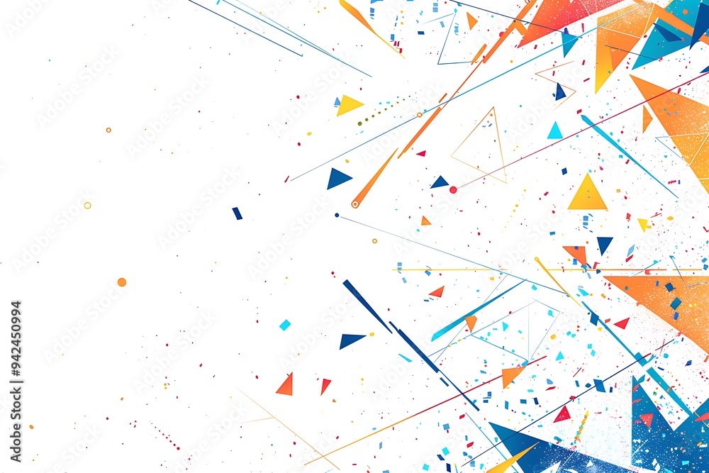 Fototapeta premium Background, white color with colorful lines and triangles on the right side, blue and orange colors, white background, colorful lines and shapes, bright colors,