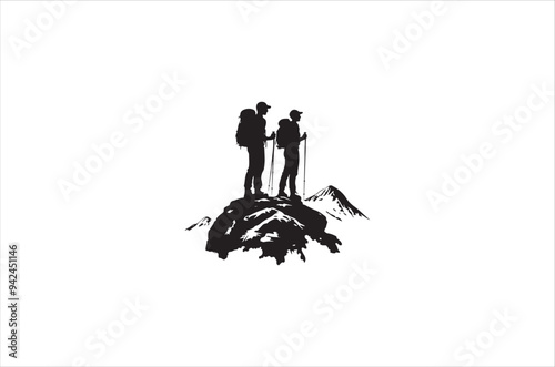 Hiking silhouette vector illustration. Hiker Silhouette.