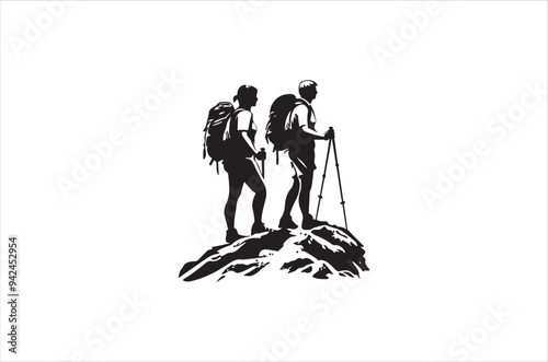 Hiking silhouette vector illustration. Hiker Silhouette.