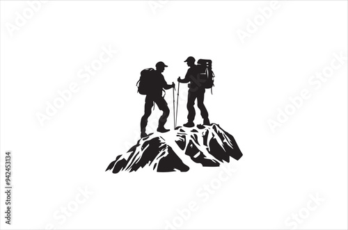 Hiking silhouette vector illustration. Hiker Silhouette.