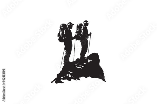 Hiking silhouette vector illustration. Hiker Silhouette.