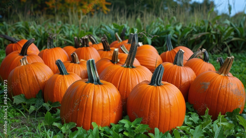 Plenty of pumpkins grown on farm landscape Plenty of pumpkins grown on farm landscape