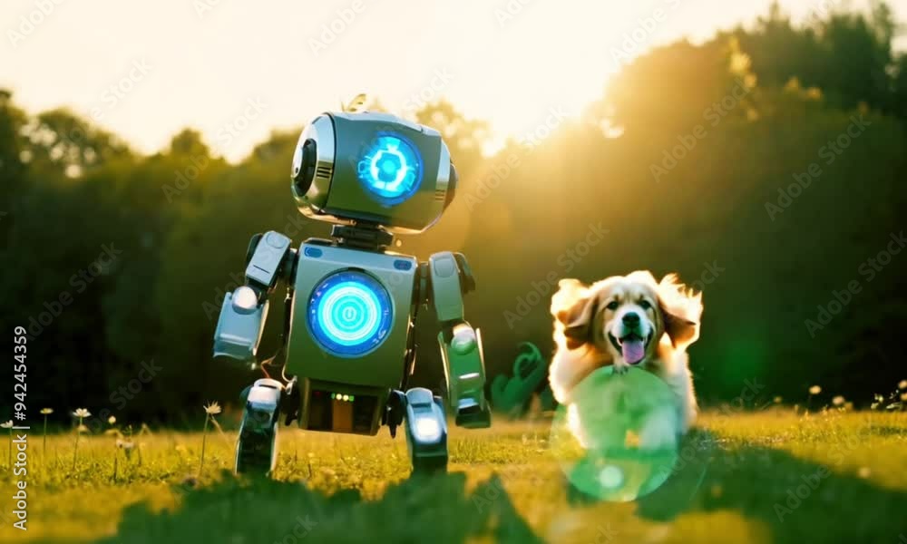 AI Animal Robot Joyfully Playing with a Dog cinematic 4k AI Animal Robot Joyfully Playing with a Dog cinematic 4k