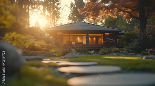 A modern house with large w...