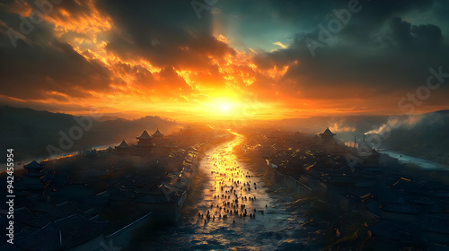 A panoramic view of a citys...