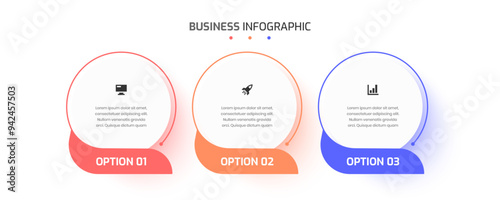 Business Infographic Template Thin Line Presentation Design with Circle Label Icon and 3 Option