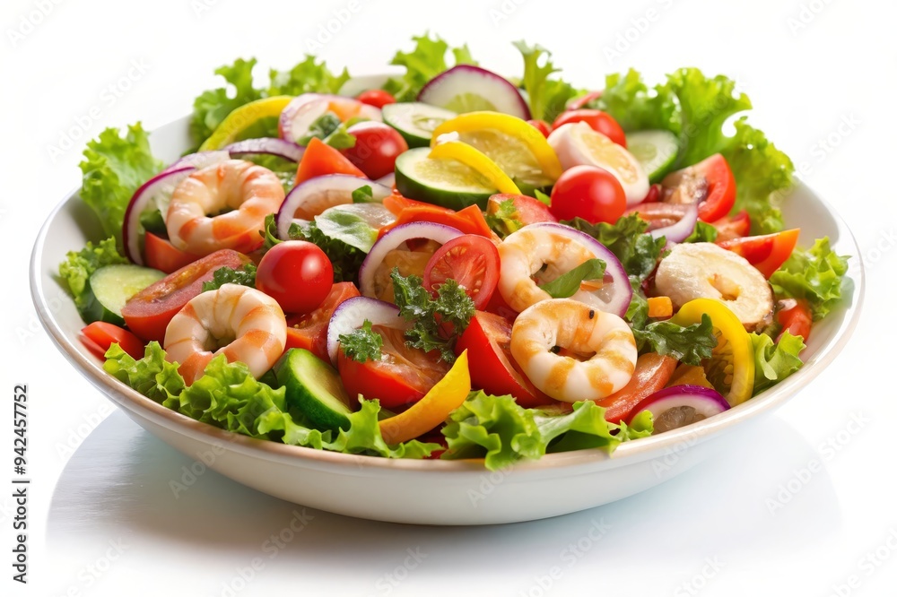 A vibrant and healthy shrimp salad featuring fresh ingredients like shrimp, tomatoes, cucumbers, lettuce, and bell peppers. This salad is perfect for a light lunch or a refreshing dinner option. A vibrant and healthy shrimp salad featuring fresh ingredients like shrimp, tomatoes, cucumbers, lettuce, and bell peppers. This salad is perfect for a light lunch or a refreshing dinner option.
