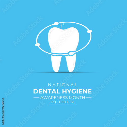 National Dental Hygiene month is observed every year on October. Banner poster, flyer and background design template. Clean teeth with brush. Vector illustration