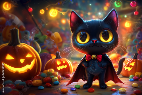 Halloween black cat, Happy Halloween card