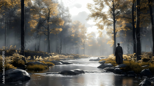 A solitary figure stands by...