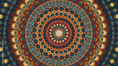 Abstract circular ornament pattern with motion. Kaleidoscope design featuring oval shapes.