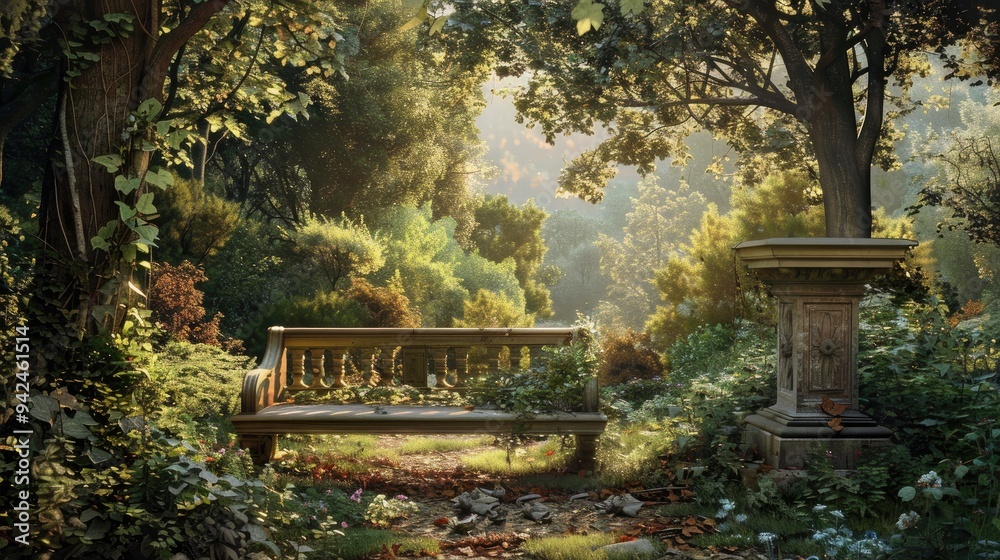 Obraz premium Resting Place in a Verdant Garden