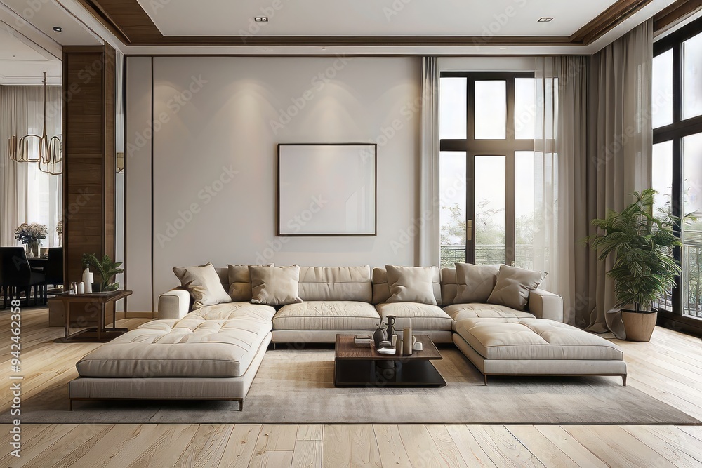 Modern Living Room with Sectional Sofa and Wooden Floor Modern Living Room with Sectional Sofa and Wooden Floor