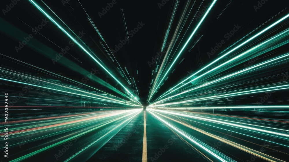 Abstract green motion blur with dynamic laser light trails on a dark backdrop. Speedy rays of light creating an energetic effect. Abstract green motion blur with dynamic laser light trails on a dark backdrop. Speedy rays of light creating an energetic effect.