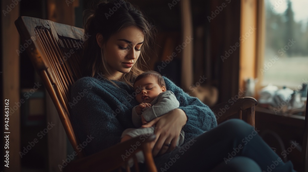 Mom gently hugs her baby. Mother and child. Mother's Day. Mom gently hugs her baby. Mother and child. Mother's Day.