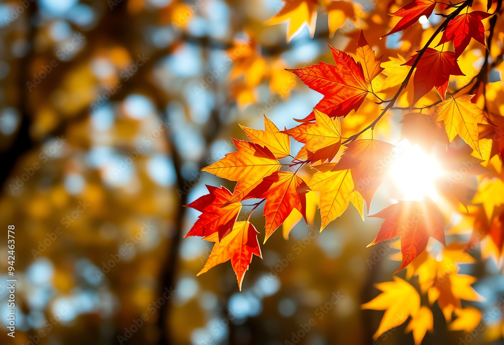 Autumn Background banner with Colorful Falling Leaves And Sunlight copy space Autumn Background banner with Colorful Falling Leaves And Sunlight copy space