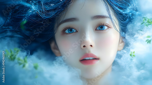 A woman with blue eyes and ...