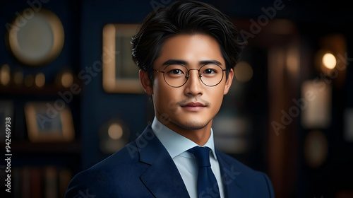 A young man in a suit and g...