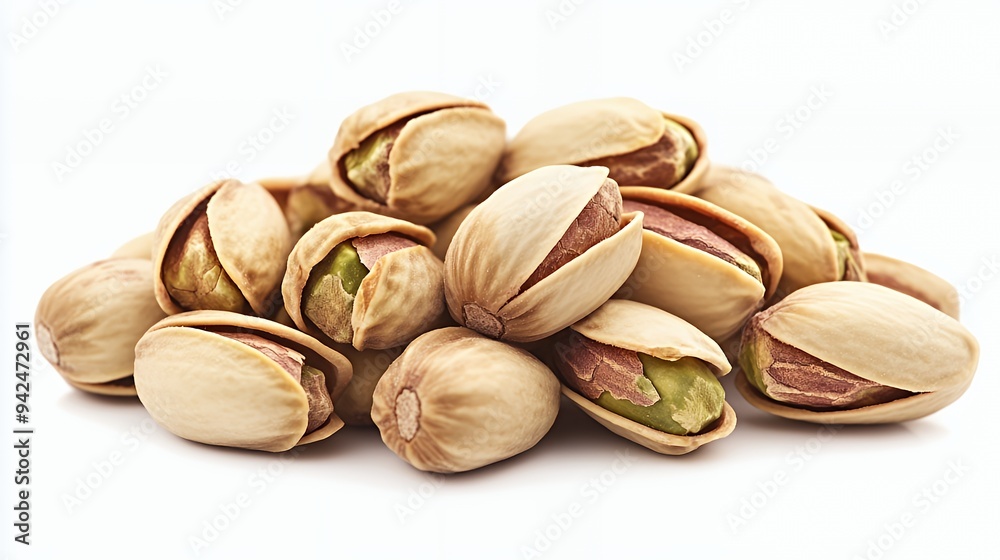 A pile of pistachio nuts in their shells, showcasing a healthy snack option. A pile of pistachio nuts in their shells, showcasing a healthy snack option.