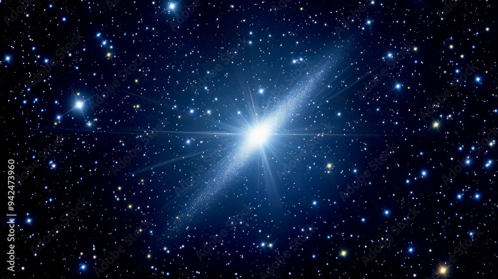 Fototapeta premium A Bright Star and a Faint Galaxy in a Starry Night Sky