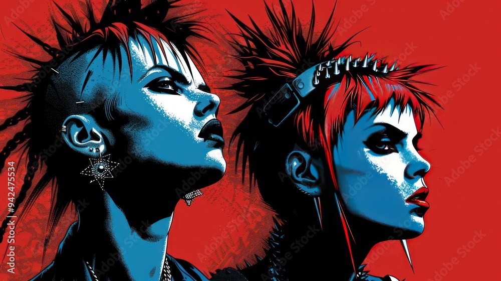 Fototapeta premium Two Punk Women with Spiky Hairstyles.