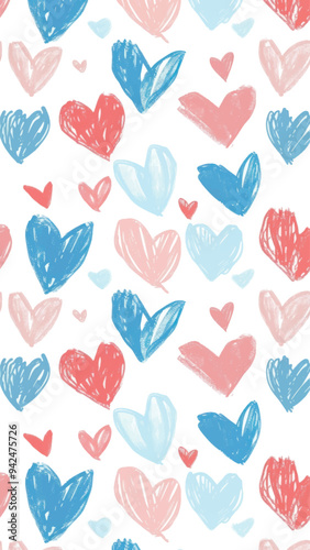 Colorful hand-drawn hearts pattern